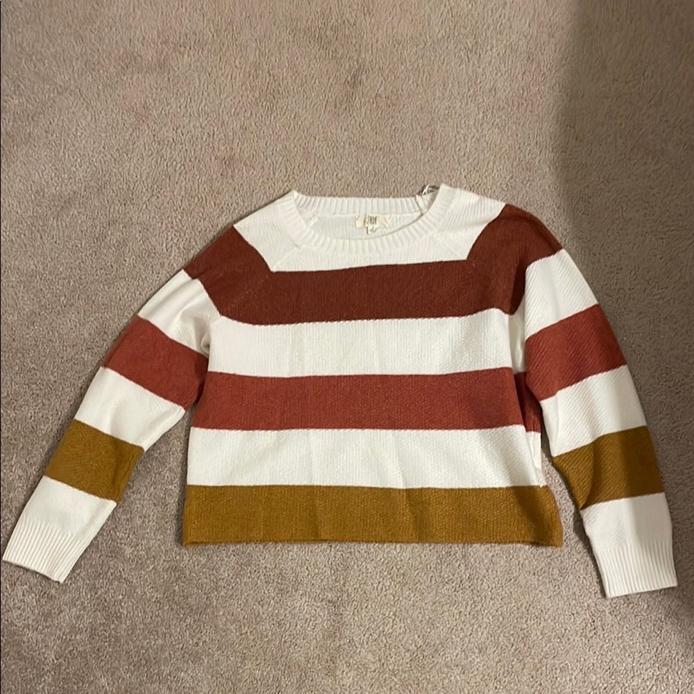 Striped Women's Sweater - White, Brown, and Tan
